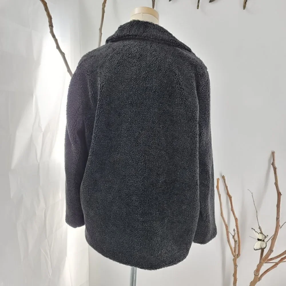 Unbranded oversized teddy bear plush pea coat black